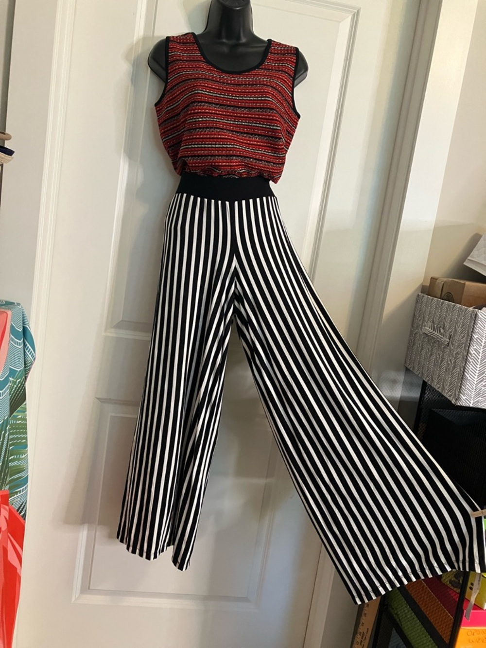 Striped Wide-Leg Pant With wide waistband
